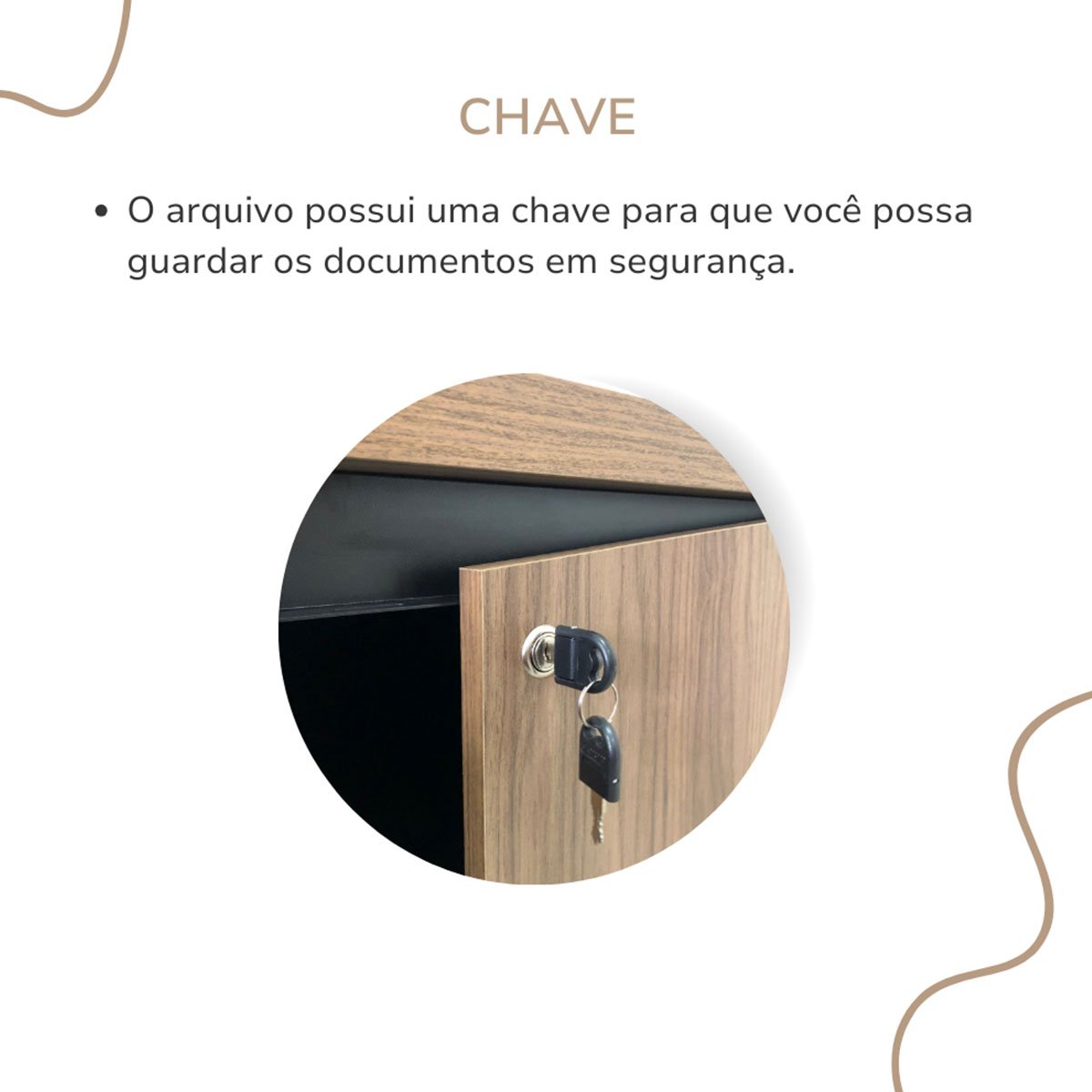 Balcão para Escritório 4 Portas com Chave 2 Prateleiras Nogal/Preto