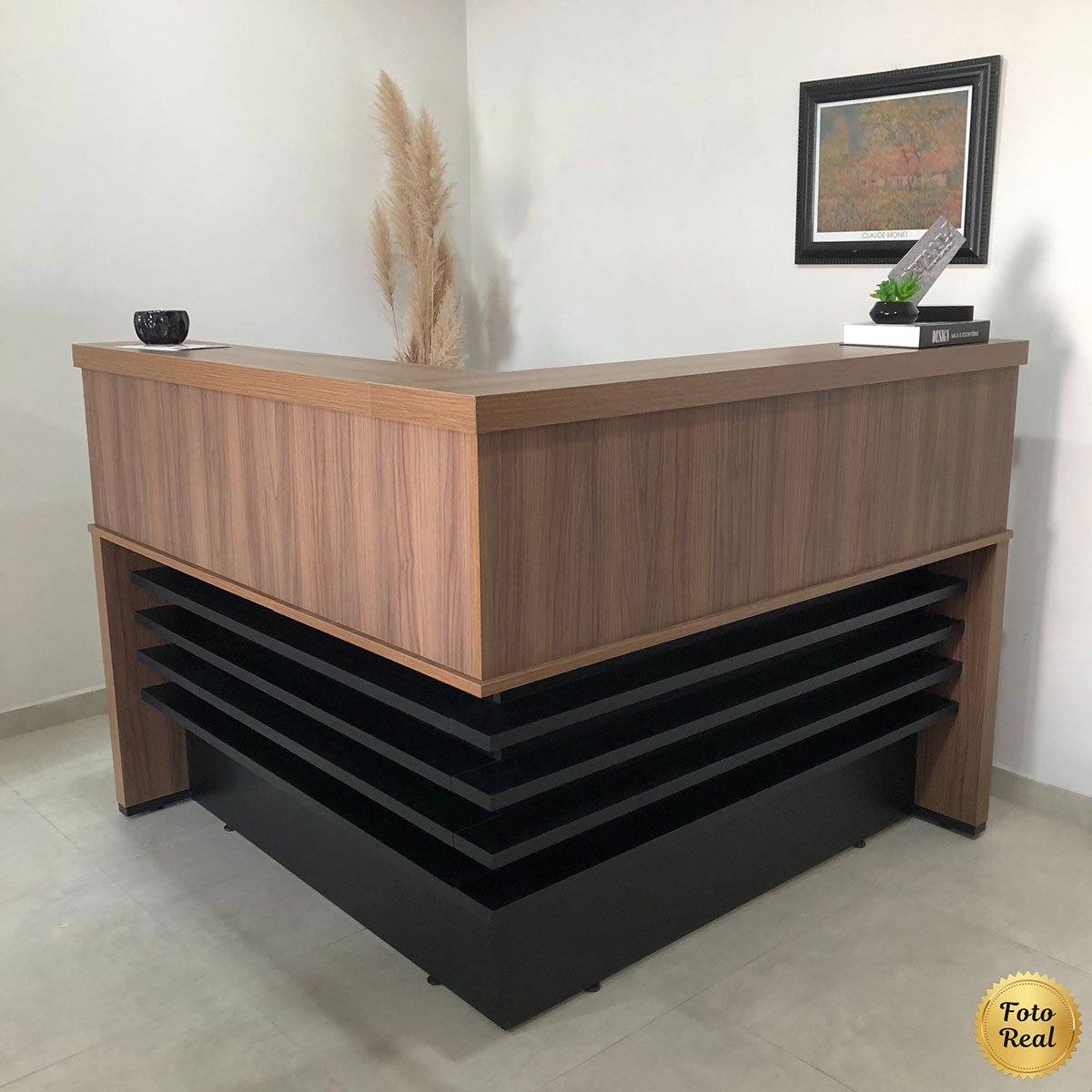 Balcão para Escritório Atendimento/Recepção em L Nogal/Preto