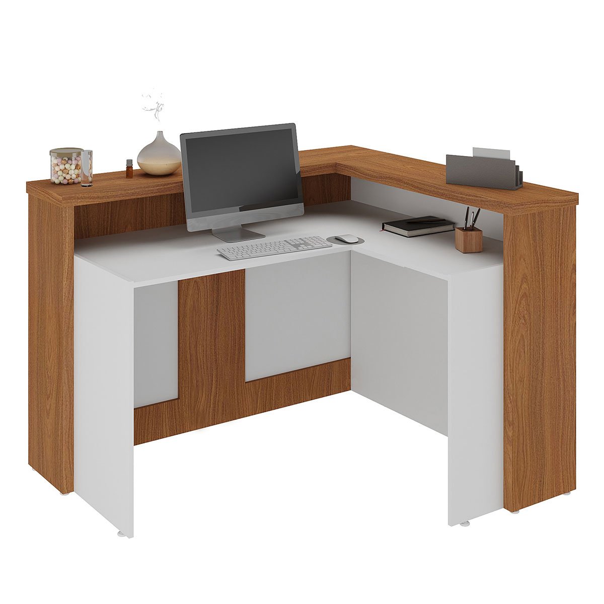 Balcão para Escritório para Atendimento/Recepção  Freijó/Branco