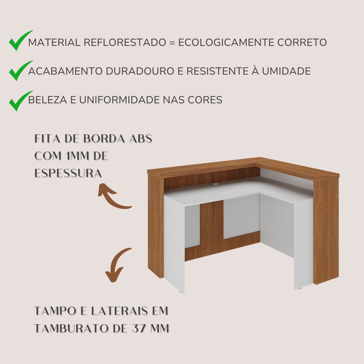 Balcão para Escritório para Atendimento/Recepção  Freijó/Branco