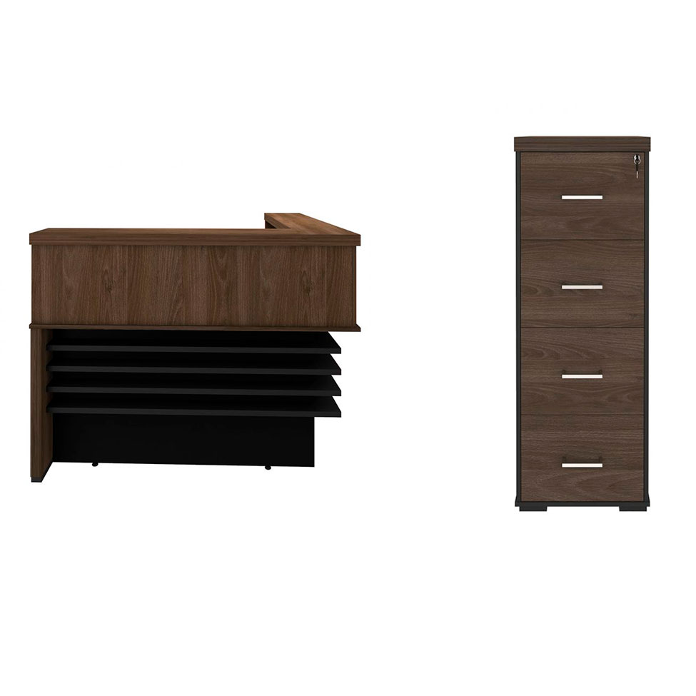 Conjunto com 2 Balcões de Atendimento e Gaveteiro Executiva 4 GV Marrom e Preto