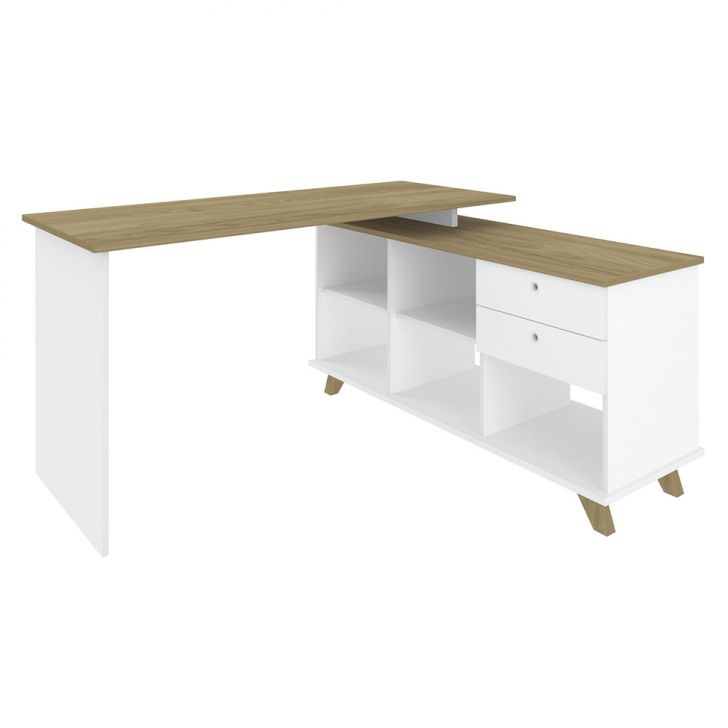 Conjunto de Escrivaninha com Armário de Escritório 2 PT 2 GV Gold Toq Olmo e Branco