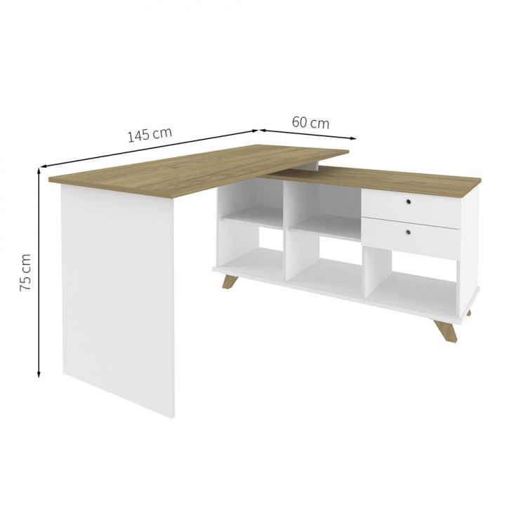 Conjunto de Escrivaninha com Armário de Escritório 2 PT 2 GV Gold Toq Olmo e Branco
