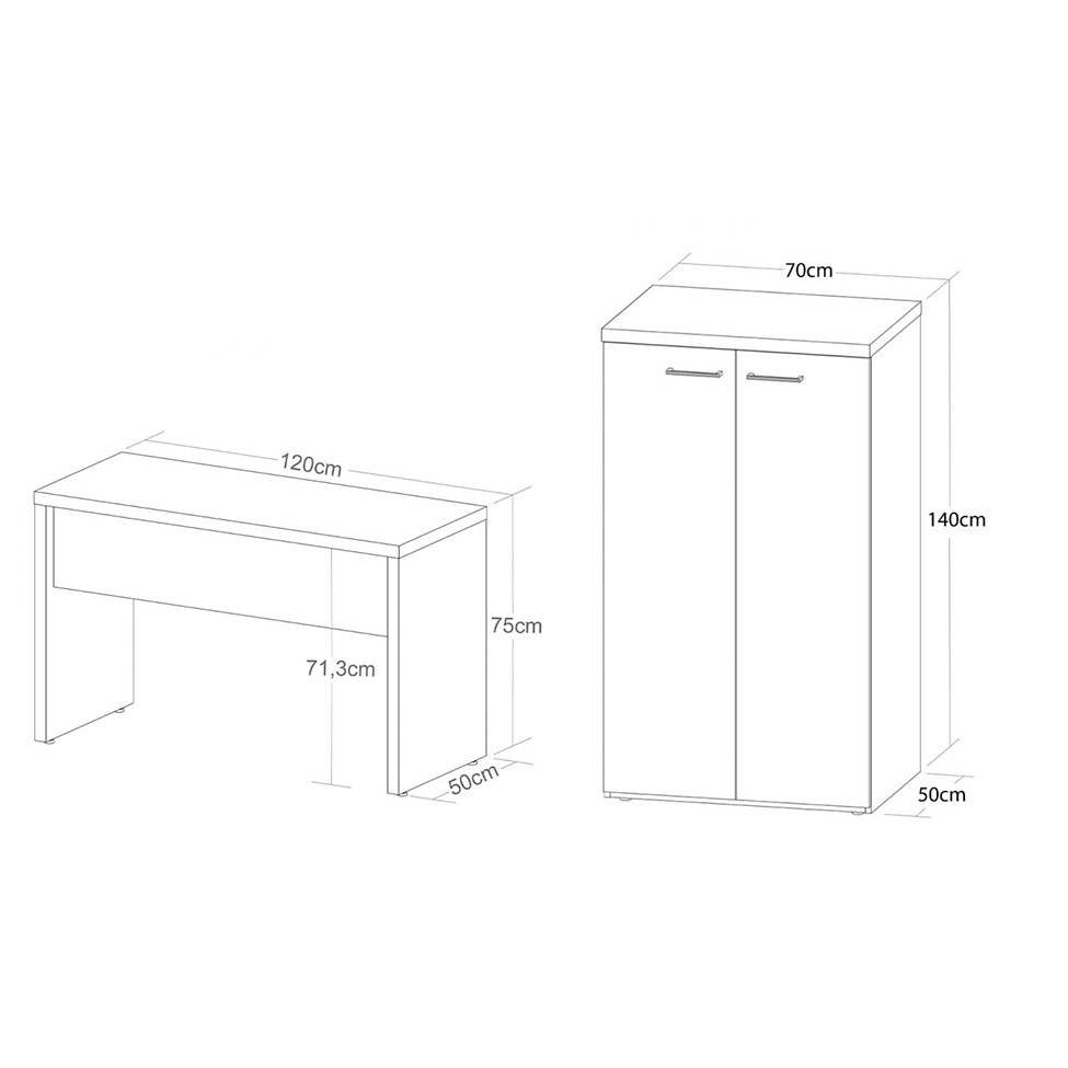 Conjunto de Escrivaninha com Armário de Escritório Toq 2 PT Branco e Olmo 140 cm