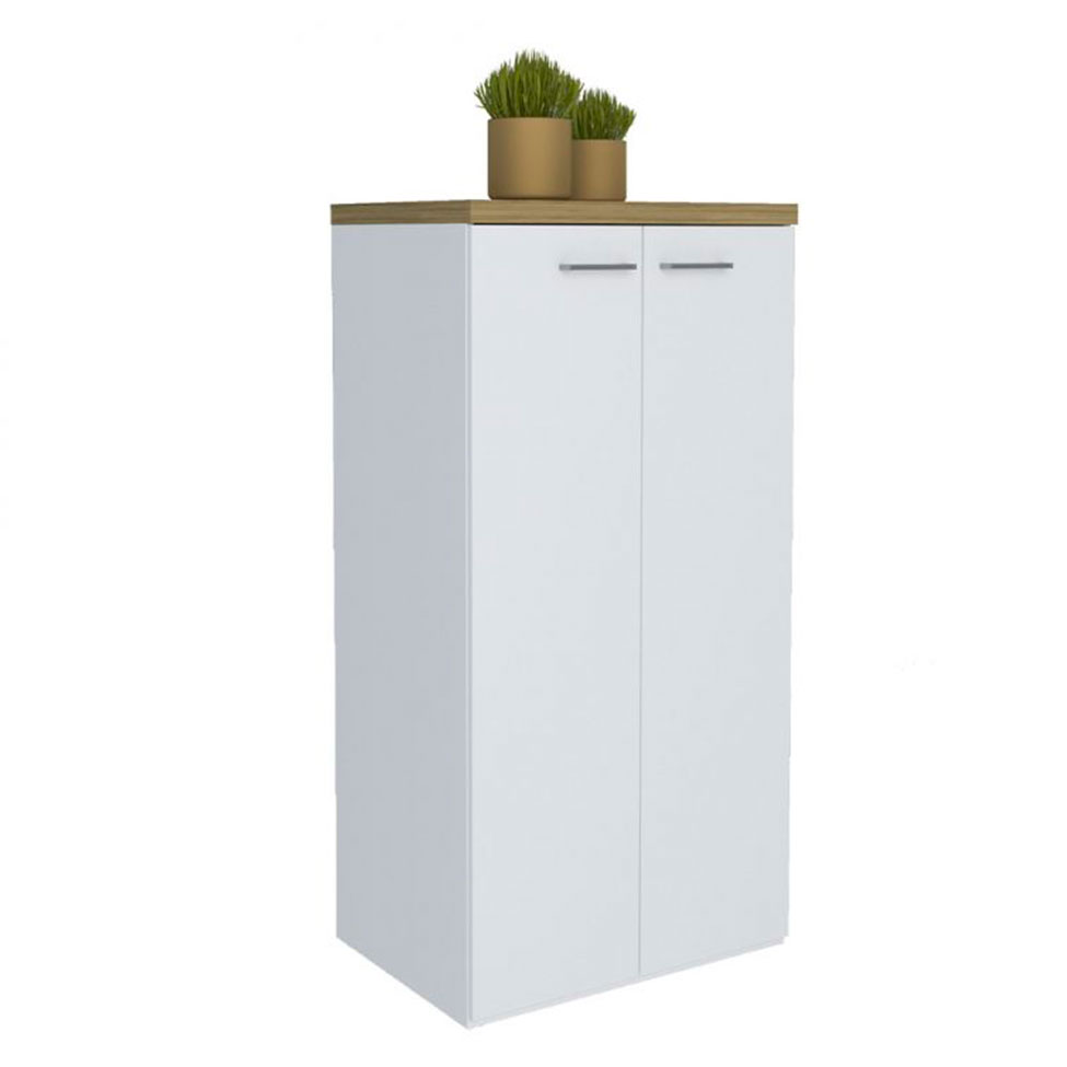 Conjunto de Escrivaninha com Armário de Escritório Toq 2 PT Branco e Olmo 140 cm