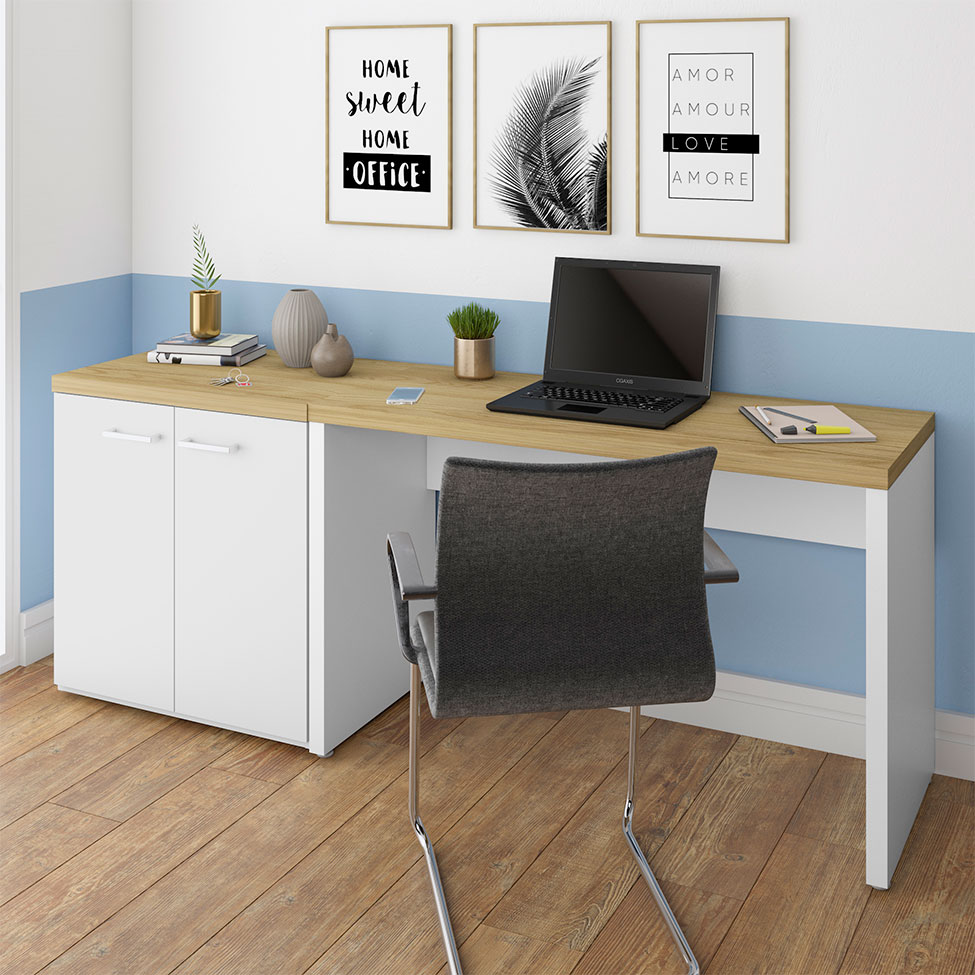 Conjunto de Escrivaninha com Armário de Escritório Toq 2 PT Branco e Olmo 75 cm