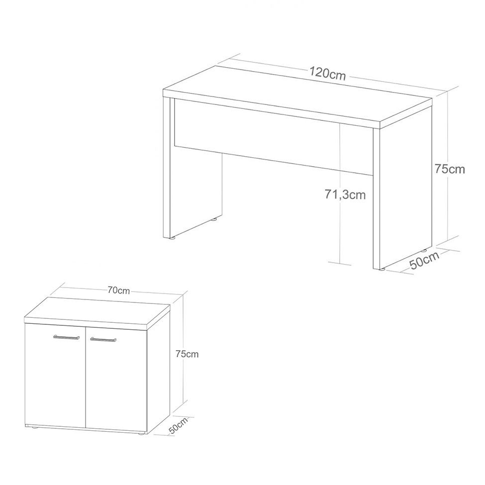 Conjunto de Escrivaninha com Armário de Escritório Toq 2 PT Branco e Olmo 75 cm