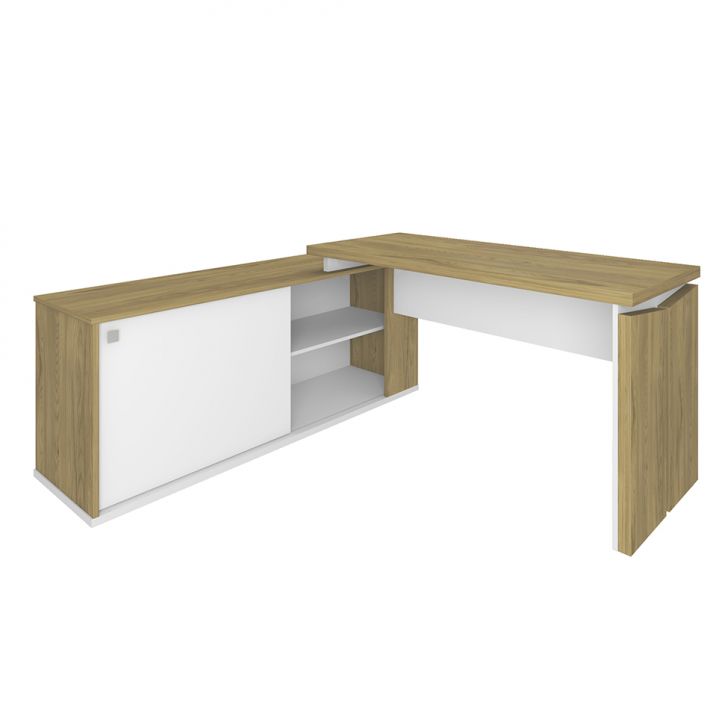 Conjunto de Escrivaninha com Armário de Escritório e Gaveteiro 5 PT 2 GV Smart Toq Olmo e Branco