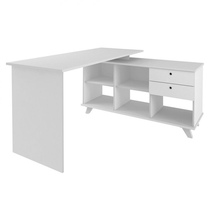 Conjunto de Escrivaninha com Armário de Escritório, Estante e Gaveteiro 6 PT 5 GV Wally Gold Cool Branco