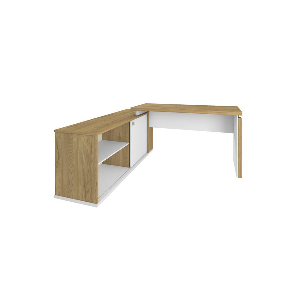Conjunto de Escrivaninha com Gaveteiro Smart Day 1 PT 2 GV Branco e Olmo