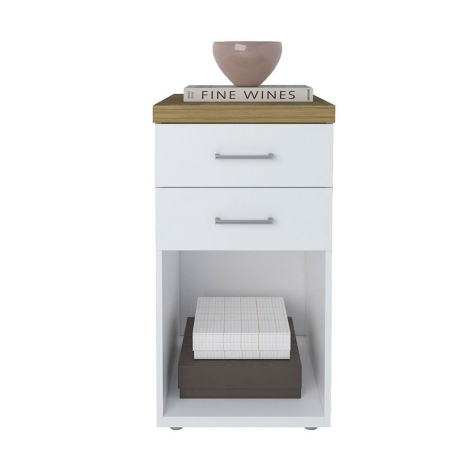 Conjunto de Escrivaninha com Gaveteiro Smart Toq 1 PT 2 GV Branco e Olmo