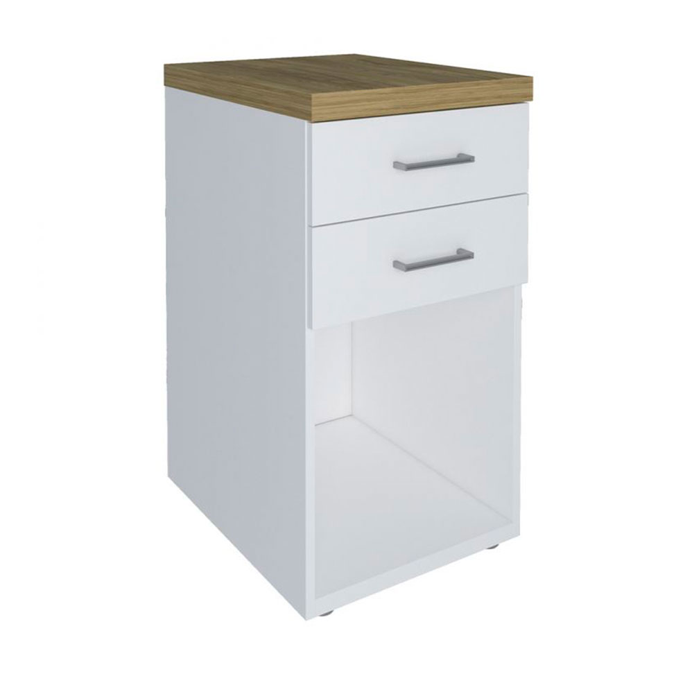 Conjunto de Escrivaninha com Gaveteiro Smart Toq 1 PT 2 GV Branco e Olmo