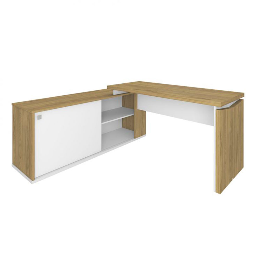 Conjunto de Escrivaninha com Gaveteiro Smart Toq 1 PT 2 GV Branco e Olmo