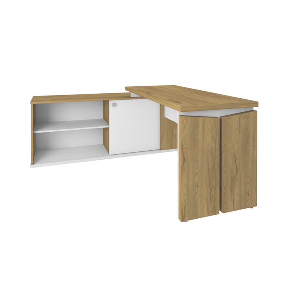 Conjunto de Escrivaninha com Gaveteiro Smart Toq 1 PT 2 GV Branco e Olmo