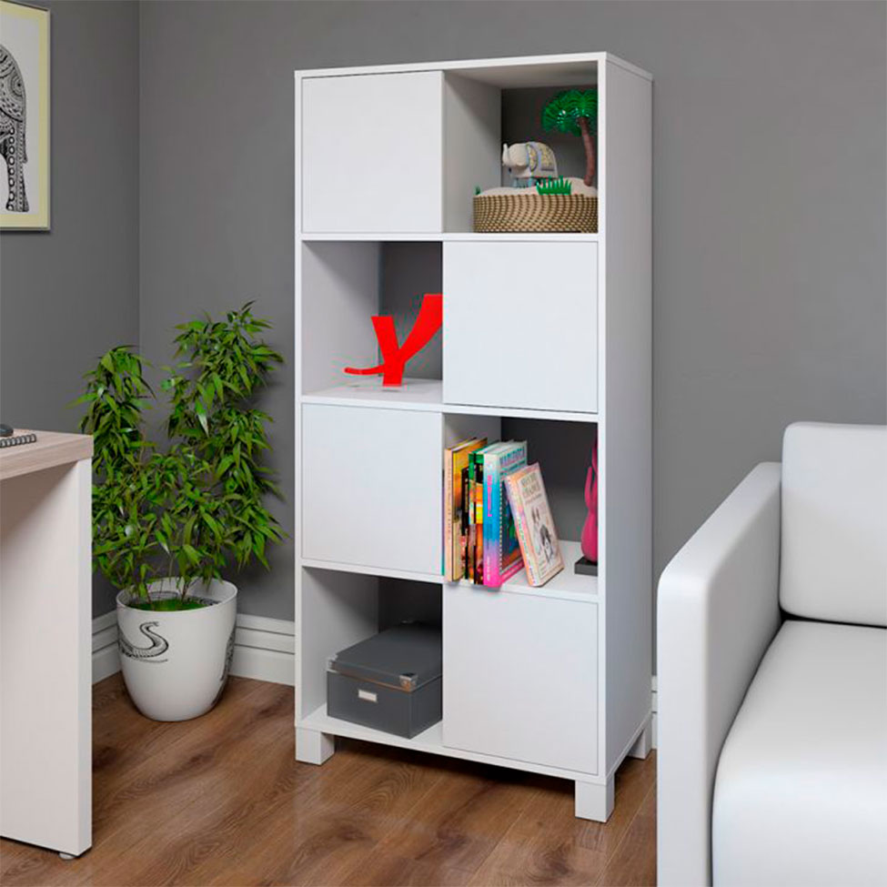 Conjunto de Escrivaninha com Gaveteiro, Estante e Armário de Escritório Wally Gold Cool 6 PT 5 GV Branco e Olmo