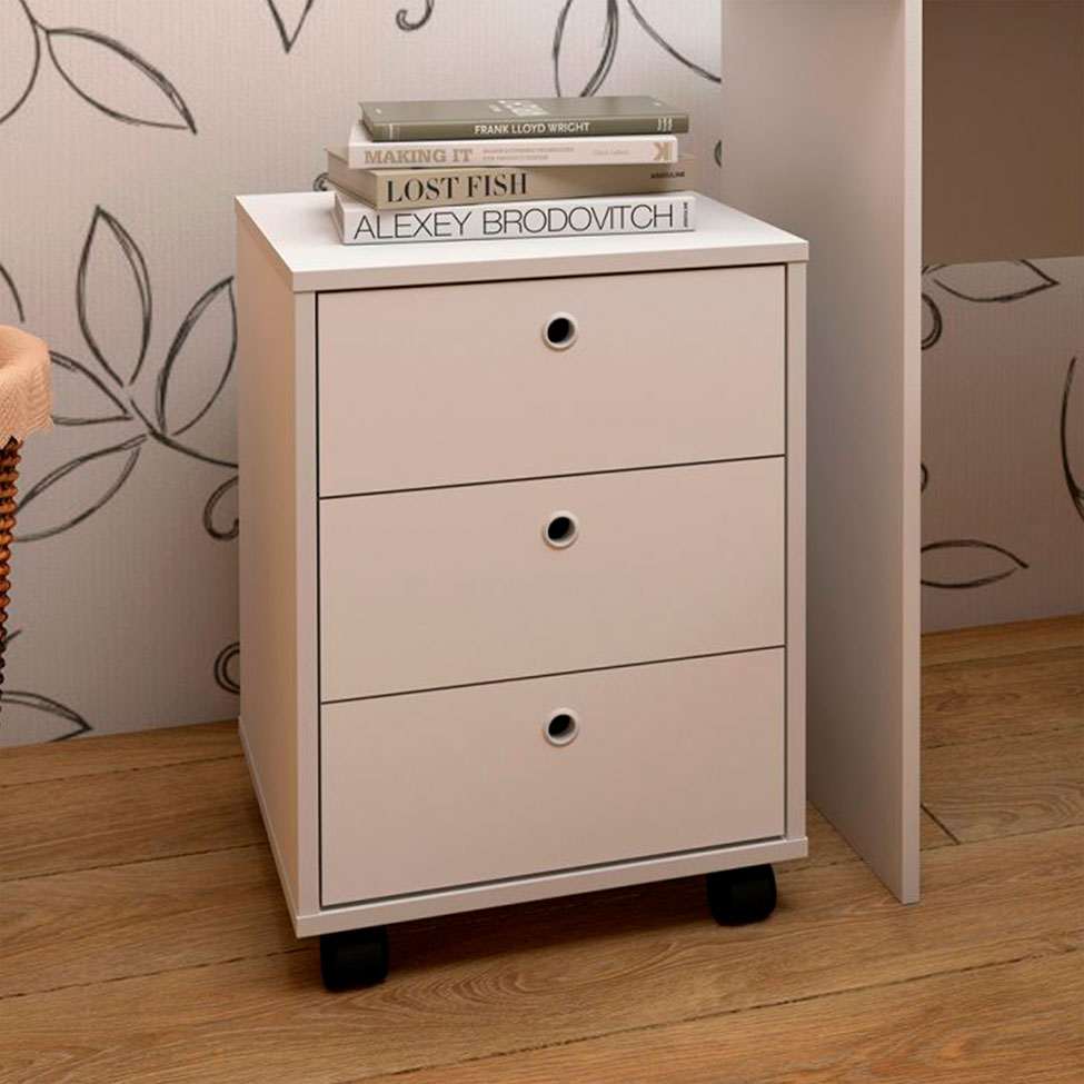Conjunto de Escrivaninha com Gaveteiro, Estante e Armário de Escritório Wally Gold Cool 6 PT 5 GV Branco e Olmo