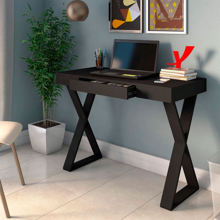 Conjunto de Escrivaninha, Gaveteiro e Estante 5 GV Veneza II Bit Star Preto