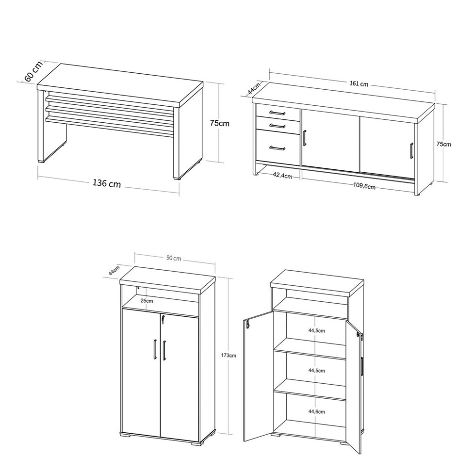 Conjunto de Mesa com 2 Armários de Escritório Executiva 4 PT 3 GV Marrom e Preto