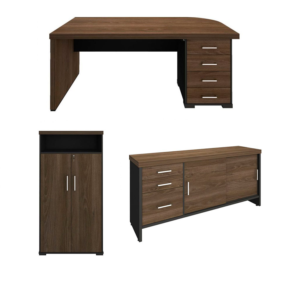 Conjunto de Mesa com 2 Armários de Escritório Executiva 4 PT 7 GV Marrom e Preto