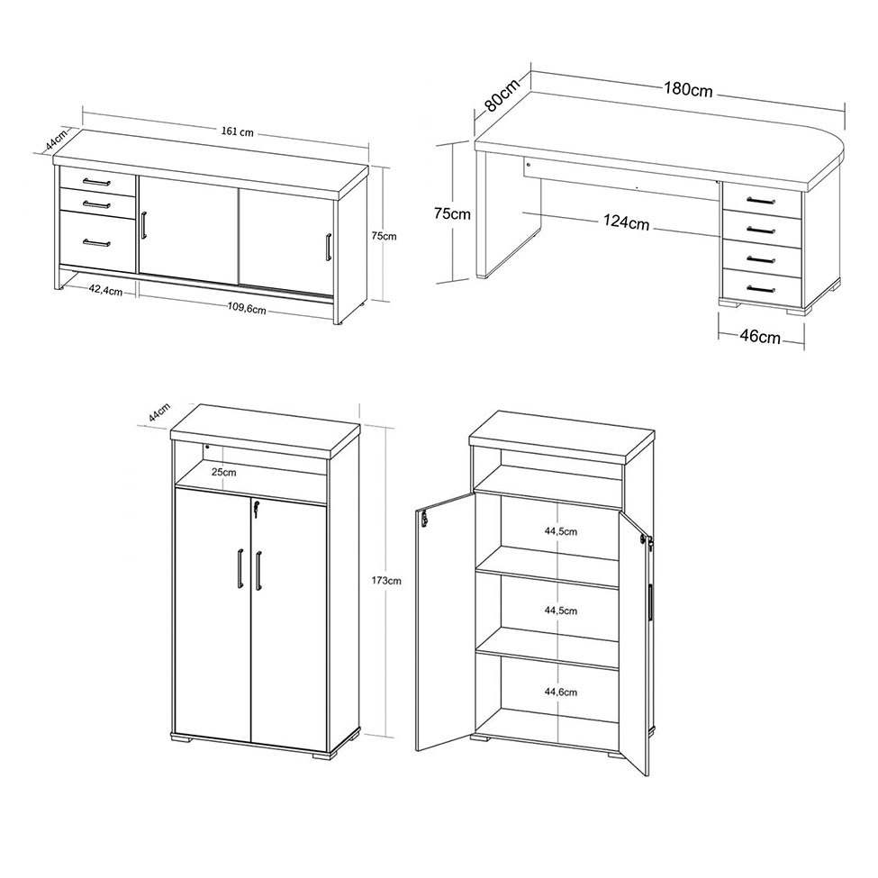 Conjunto de Mesa com 2 Armários de Escritório Executiva 4 PT 7 GV Marrom e Preto