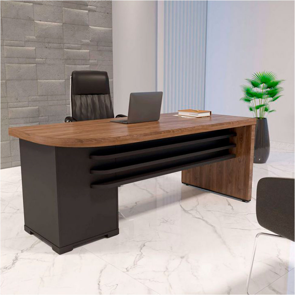 Conjunto de Mesa com 2 Armários de Escritório Executiva 4 PT 7 GV Marrom e Preto