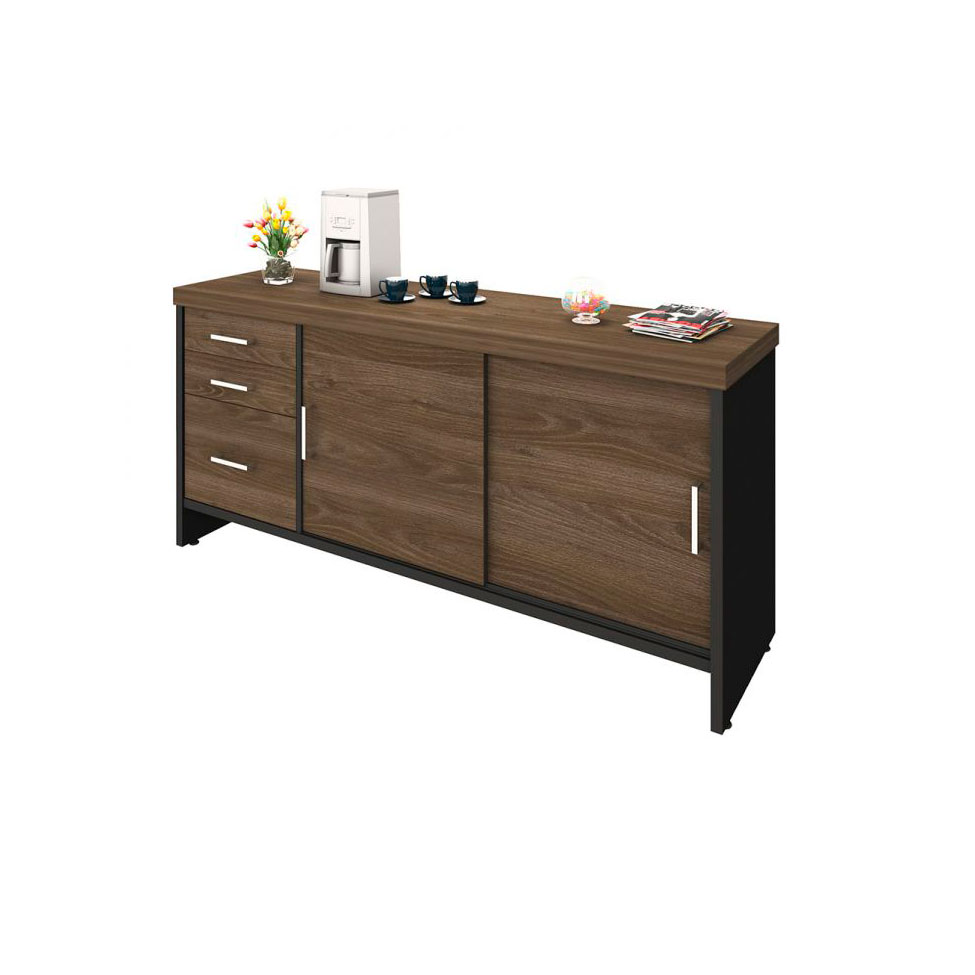 Conjunto de Mesa com 2 Armários de Escritório e Gaveteiro Executivo 5 PT 6 GV Marrom e Preto