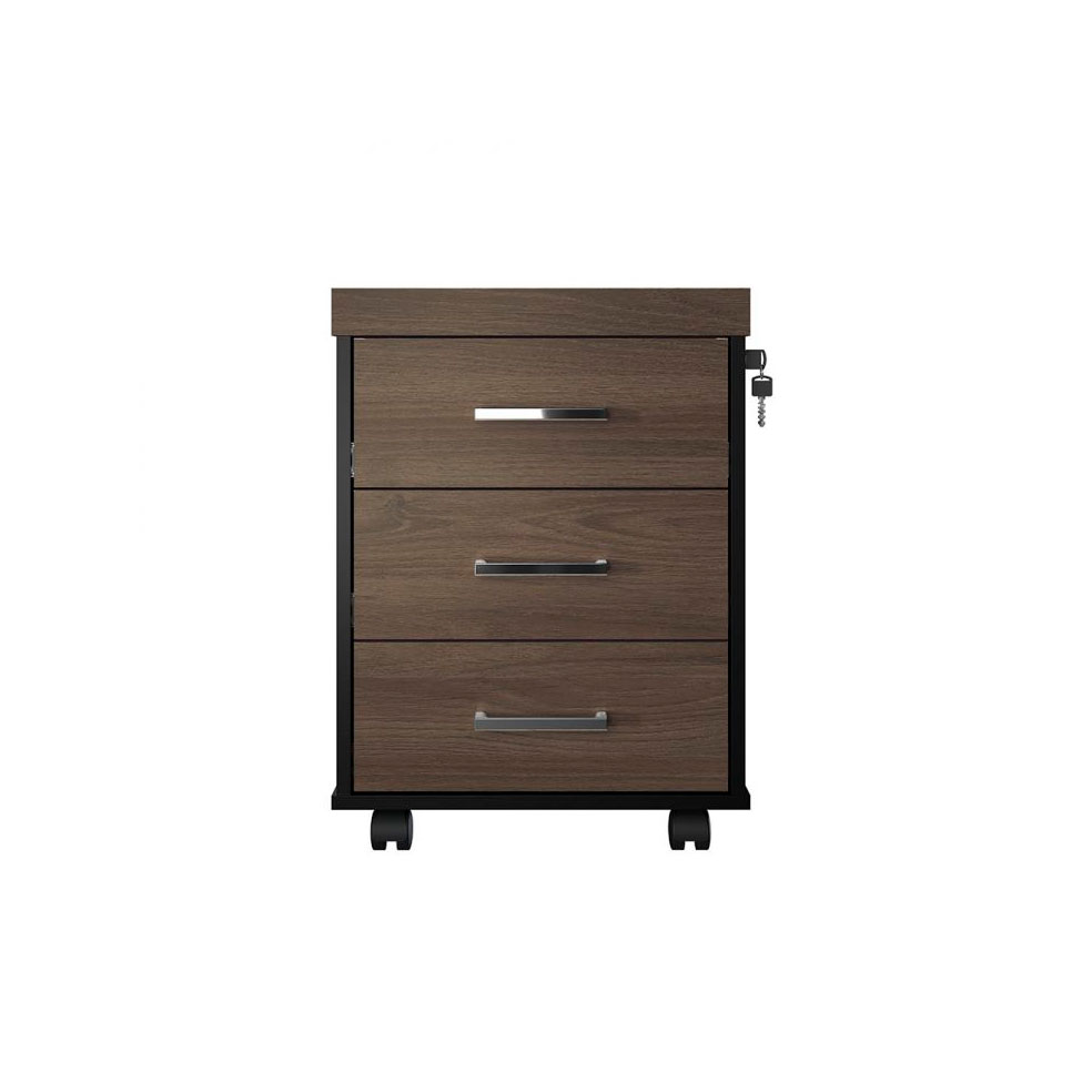 Conjunto de Mesa com 2 Armários de Escritório e Gaveteiro Executivo 5 PT 6 GV Marrom e Preto