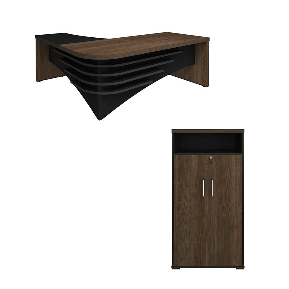 Conjunto de Mesa com Armário de Escritório Executiva 2 PT Marrom e Preto