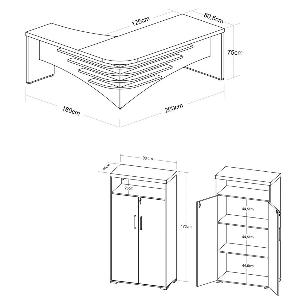 Conjunto de Mesa com Armário de Escritório Executiva 2 PT Marrom e Preto