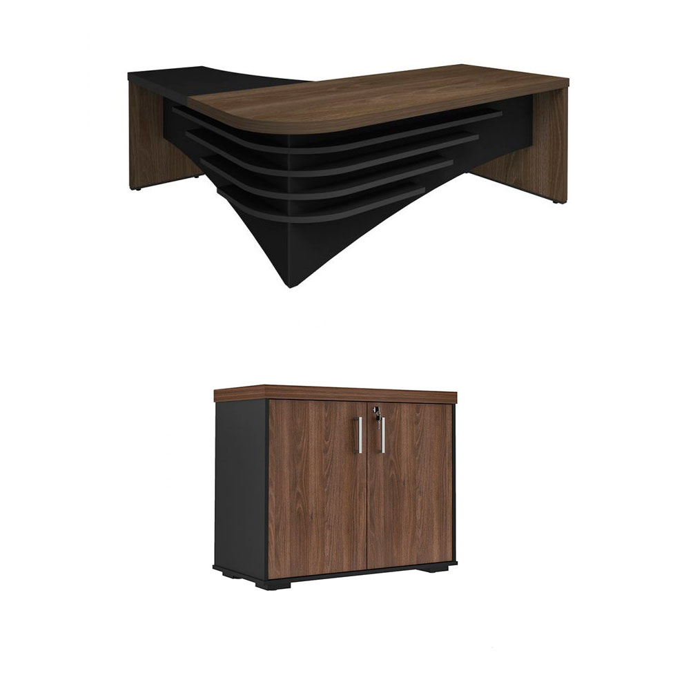 Conjunto de Mesa com Armário de Escritório Executivo 2 PT Charuto e Preto