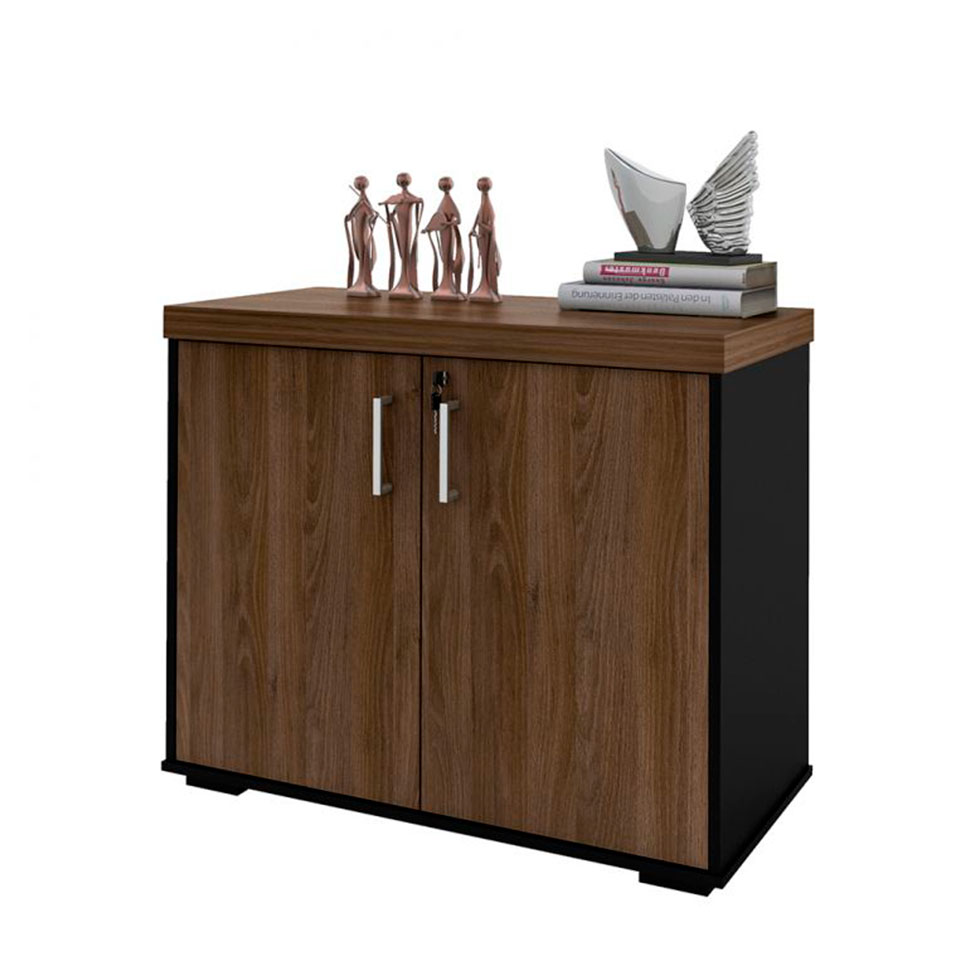 Conjunto de Mesa com Armário de Escritório Executivo 2 PT Charuto e Preto
