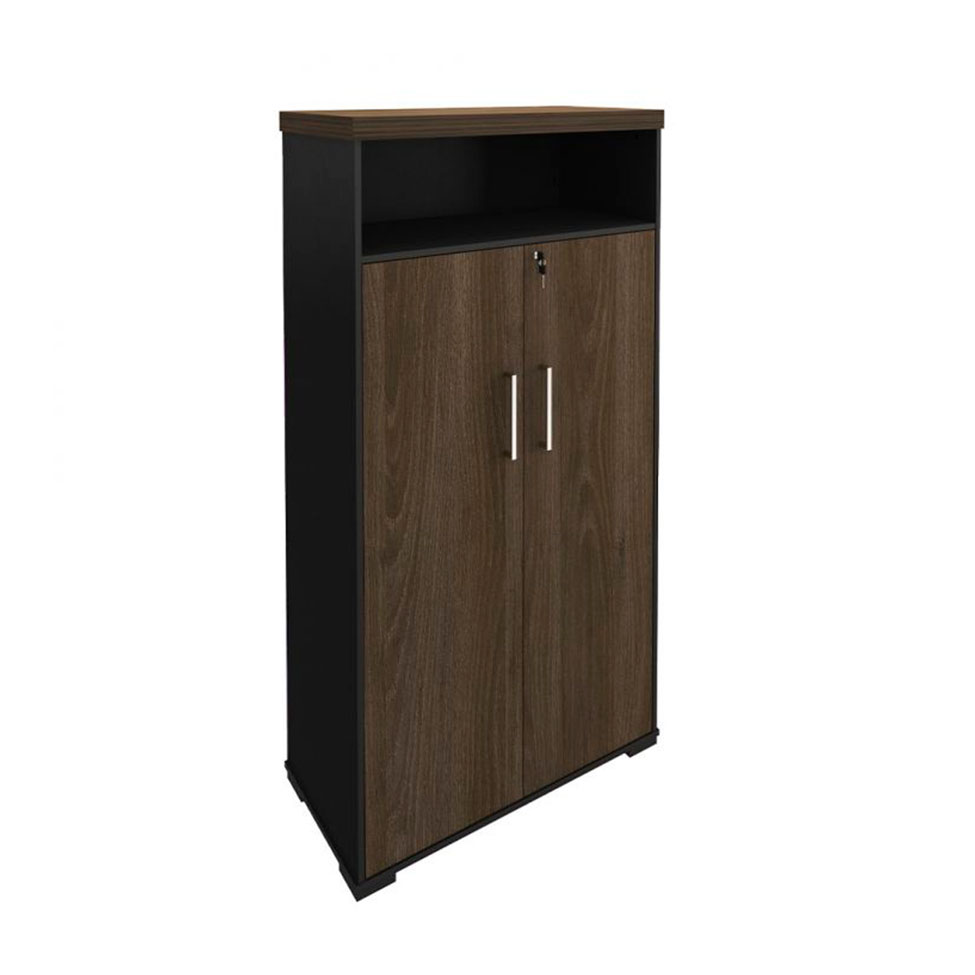 Conjunto de Mesa com Armário de Escritório Executivo 3 PT Marrom e Preto