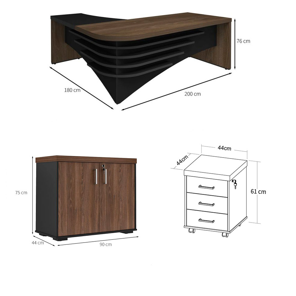 Conjunto de Mesa com Armário de Escritório e Gaveteiro Executivo 2 PT 3 GV Charuto e Preto