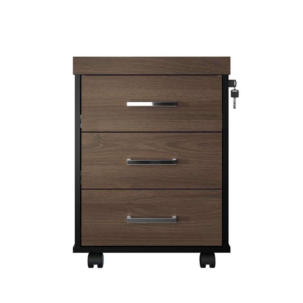 Conjunto de Mesa com Armário de Escritório e Gaveteiro Executivo 3 PT 3 GV Marrom e Preto