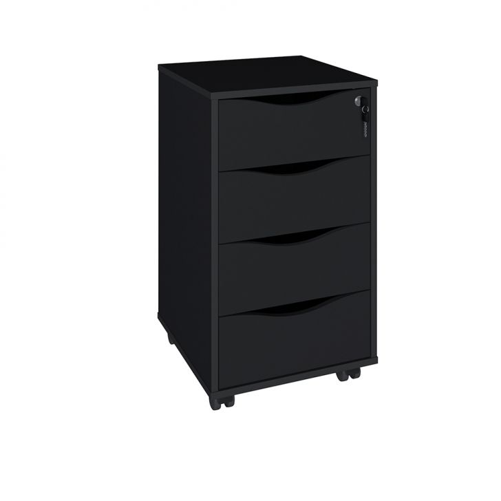 Conjunto de Mesa com Armário de Escritório, Estante e Gaveteiro 6 PT 4 GV Nero Cool Wally Bit Preto