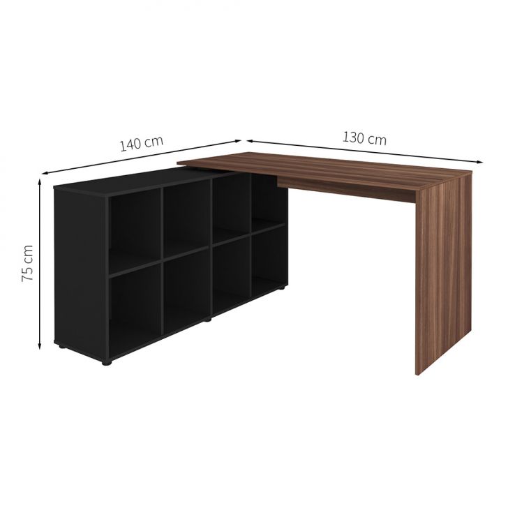Conjunto de Mesa com Estante de Escritório 4 PT Nero Wally Preto e Ipê