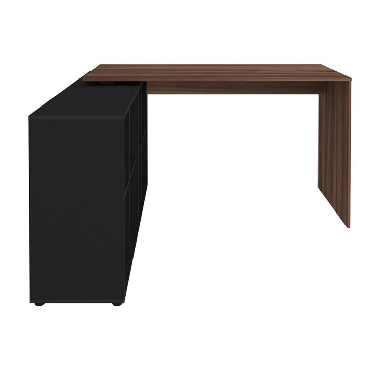 Conjunto de Mesa com Estante de Escritório Nero Star Ipê e Preto