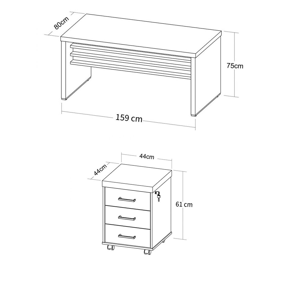 Conjunto de Mesa com Gaveteiro de Escritório Executiva 3 GV Marrom e Preto