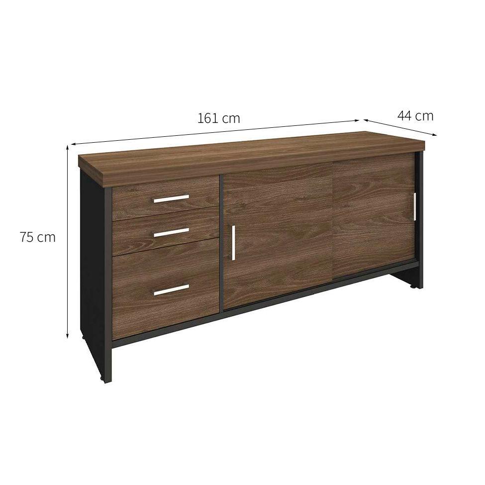 Conjunto de Mesa de Escritório com Gaveteiro e Armários Executiva 6 PT 3 GV Marrom e Preto