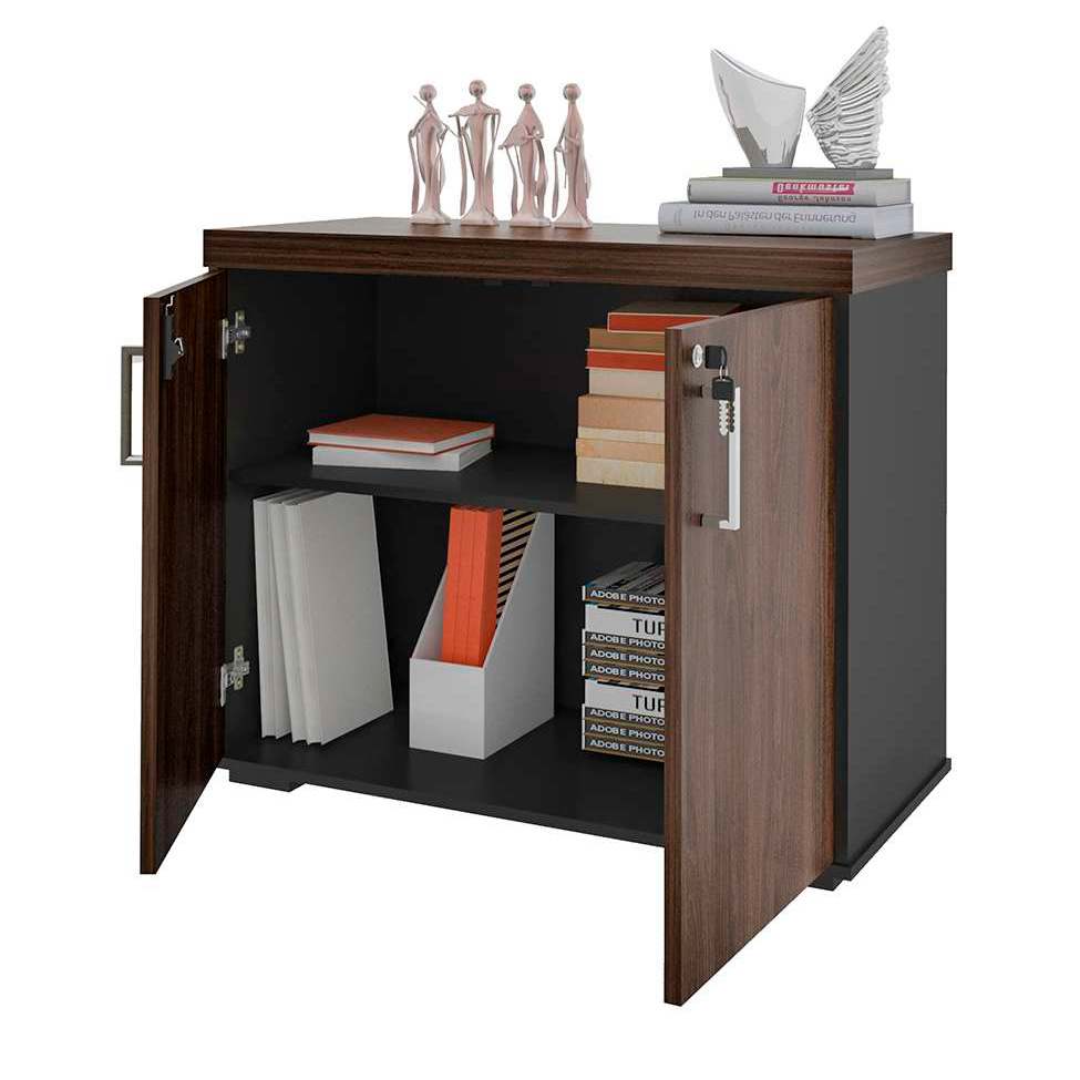 Conjunto de Mesa de Escritório com Gaveteiro e Armários Executiva 6 PT 3 GV Marrom e Preto