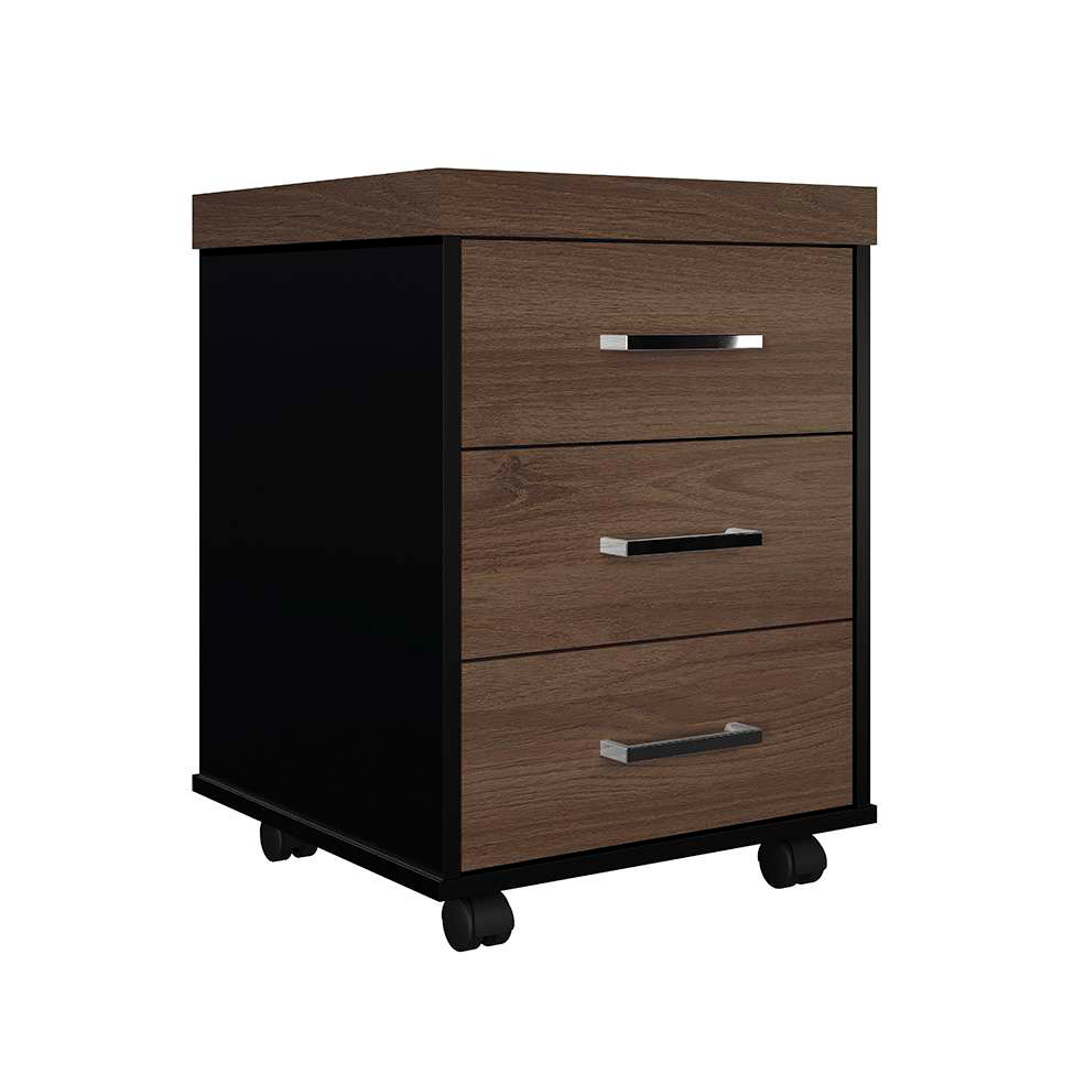 Conjunto de Mesa de Escritório com Gaveteiro e Armários Executiva 6 PT 3 GV Marrom e Preto