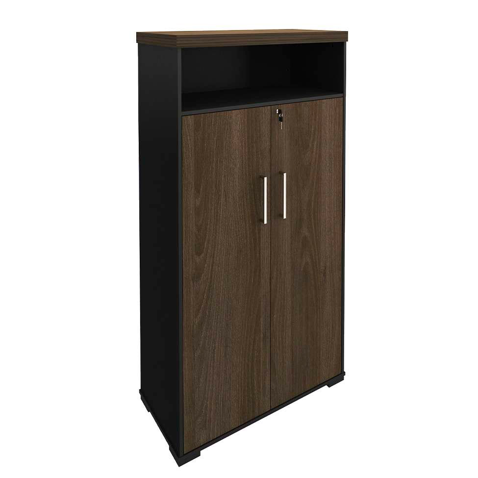 Conjunto de Mesa de Escritório com Gaveteiro e Armários Executiva 6 PT 3 GV Marrom e Preto