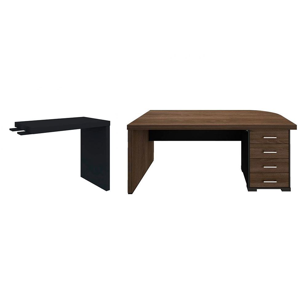 Conjunto de Mesa de Escritório com Mesa de Apoio Executiva 4 GV Marrom e Preto