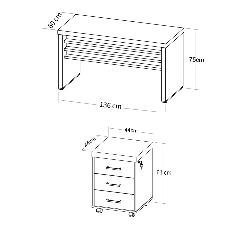 Conjunto de Mesa de Escritório e Gaveteiro Executiva 3 GV Marrom e Preto
