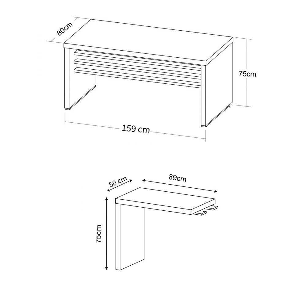 Conjunto de Mesa de Escritório e Mesa de Apoio Executiva Marrom e Preto