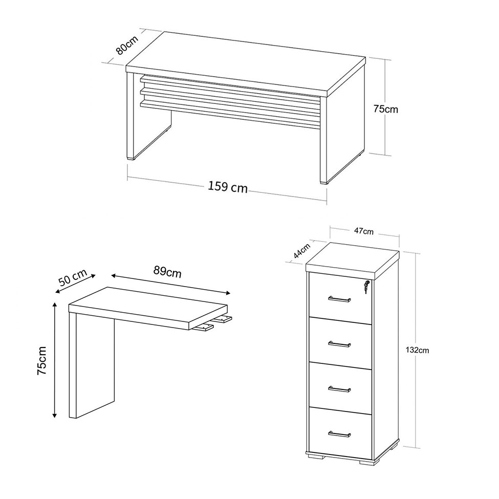 Conjunto de Mesa de Escritório, Gaveteiro e Mesa de Apoio Executiva 4 GV Marrom e Preto