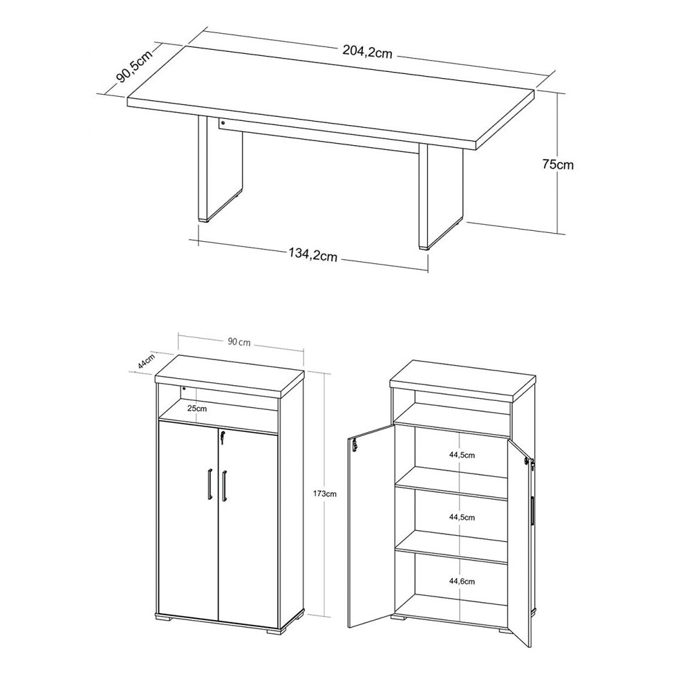 Conjunto de Mesa e Armário de Escritório Executiva 2 PT Marrom e Preto