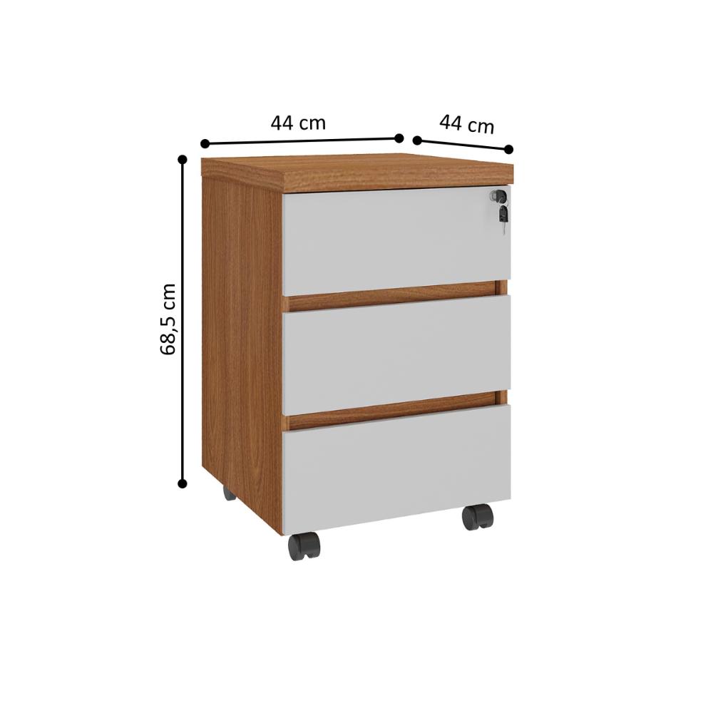 Conjunto de Mesa em L e Gaveteiro Arara Freijó Branco