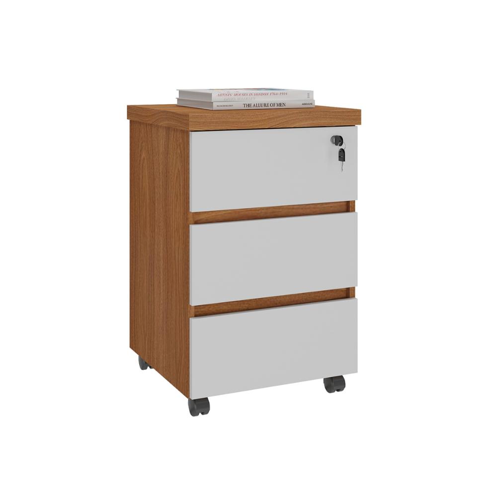 Conjunto de Mesa em L e Gaveteiro Arara Freijó Branco