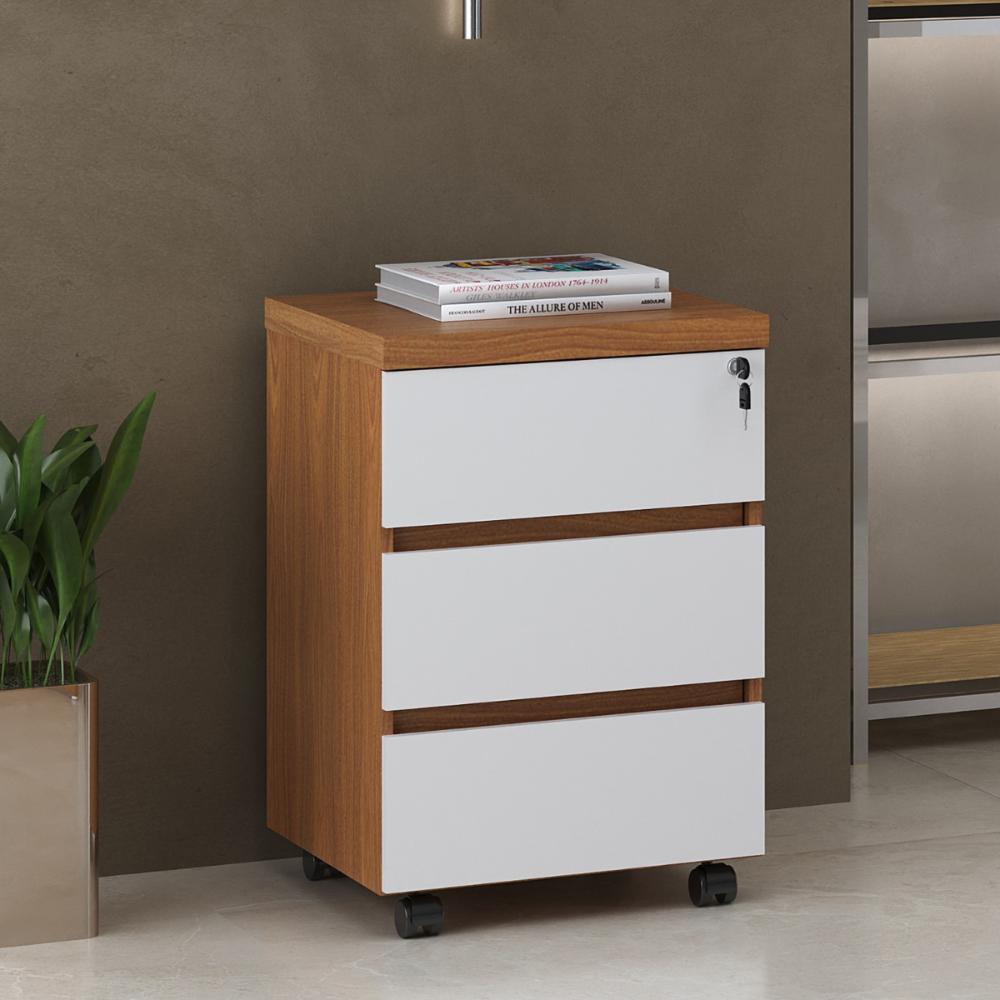 Conjunto de Mesa em L e Gaveteiro Arara Freijó Branco